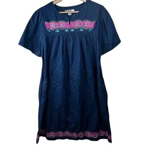 Go Softly Patio Embroidered Peacock Floral Denim Dress Size S Cotton Grandmacore